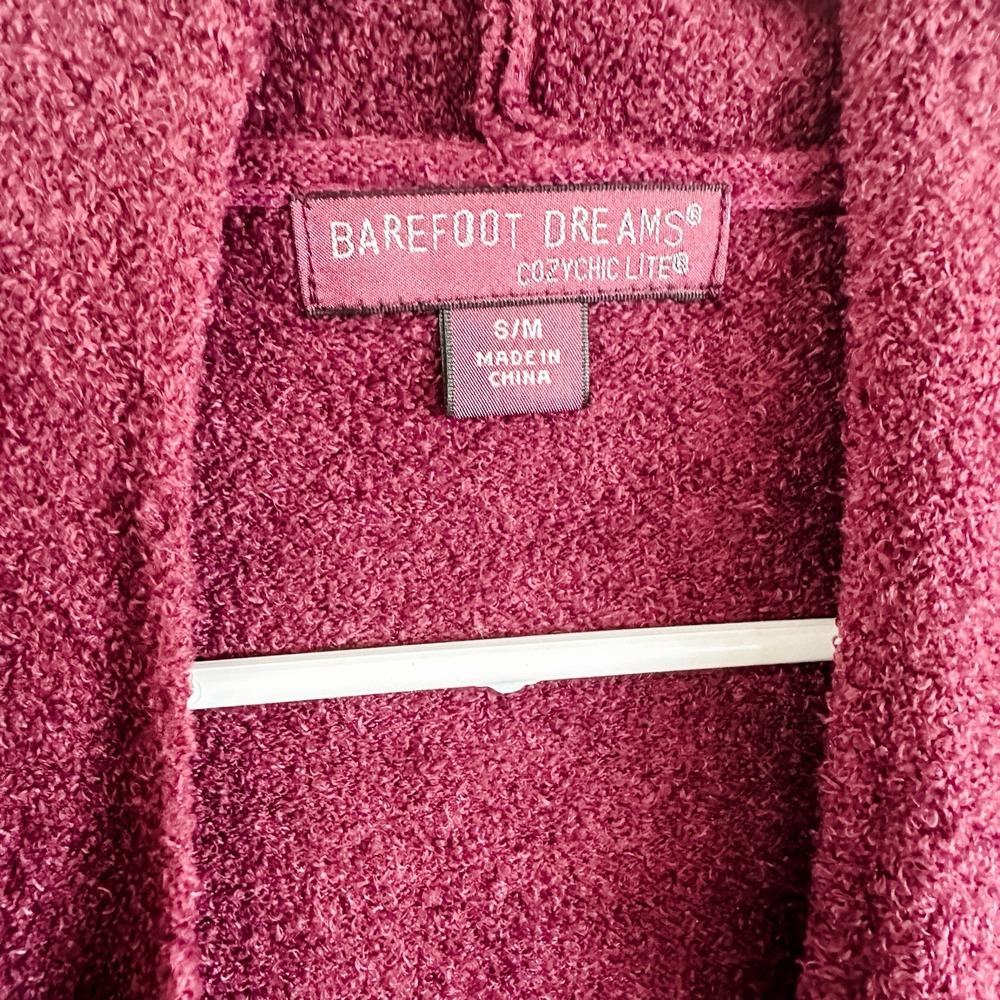 Women's Barefoot Dreams Cozy Chic Lite S/M Cardigan Burgundy Pockets Relax‎ NWOT - Picture 4 of 13